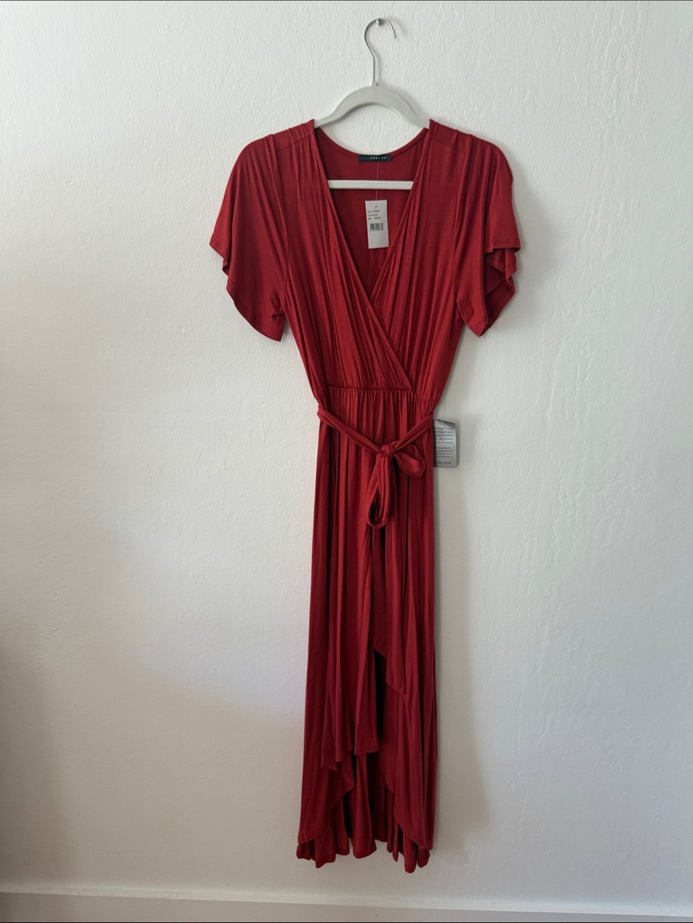 West Kei Women's Red Faux Wrap Maxi Dress with Tie Waist